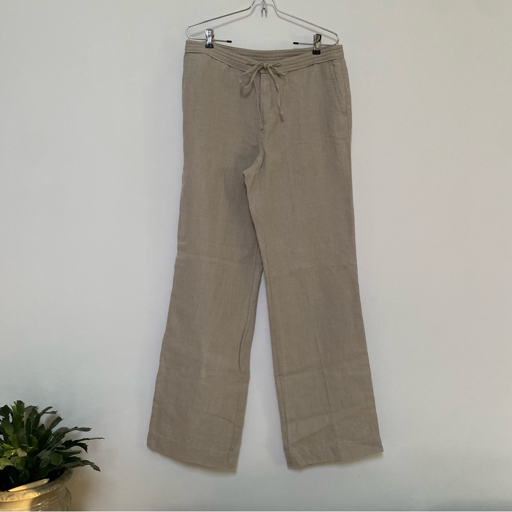 Liz Claiborne Beige Linen-Blend Drawstring Pants